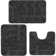 Achiiso Bathroom Rug, Bath Mat, Non-Slip, Washable, Microfibre Bathroom Rug Set, 3-Piece Set, Machine Bathroom Rugs, Soft Bathroom Rug (Charcoal, U40 x 50 + 50 x 60 + 50 x 80 cm)