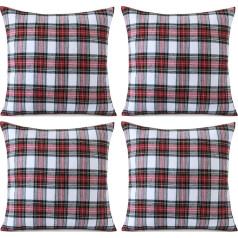 Sungeek Set of 4 Christmas Cushion Covers, Plaid Decorative Cushion Covers, Decorative Cover, Tartan Cushion Cover for Sofa, Couch, Bedroom, Living Room (45 x 45 cm, Red + White B)