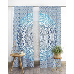 Popular Handicrafts Indian Hippie Bohemian Style Ombre Mandala Blue Curtain