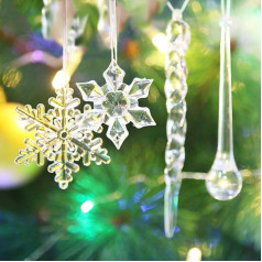 Christmas Ornaments Set of 40 Acrylic Hanging Clear Snowflakes Glitter Teardrop Icicles Christmas Tree Party Decoration