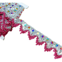 3.8 cm x 9 m Triangle Lace Trim with Sequins, Sequin Trim for Sewing, Decorative Ribbon, Shiny Sequin Ribbon, Applique, Colourful Sequin Border for Belly Dance Belt, Dress, Hair Accessories, Hat, Rose