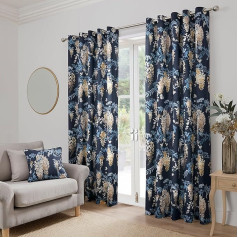 Dreams & Drapes Navy Wisteria Curtains 66 W x 72 L 2 Panel Floral Eyelet Curtains Navy Dark Blue Bedroom Living Room Curtains