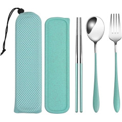 loopki Portable Reusable Travel Cutlery Set, Stainless Steel Cutlery Set, Portable Reusable Cutlery Set Including Fork, Spoon, Chopsticks with Case, Black