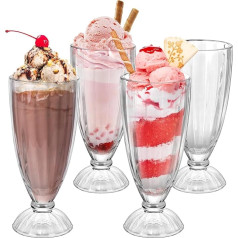 LIMILI Milkshake Glasses, Glass Ice Cream Sundaes, Lead-Free Glass Dessert Bowls, Dessert Cups, Ice Cream Sundaes, Dessert Milk Shake Cups, Soda Fountain Glasses (350ml, Pack of 4)