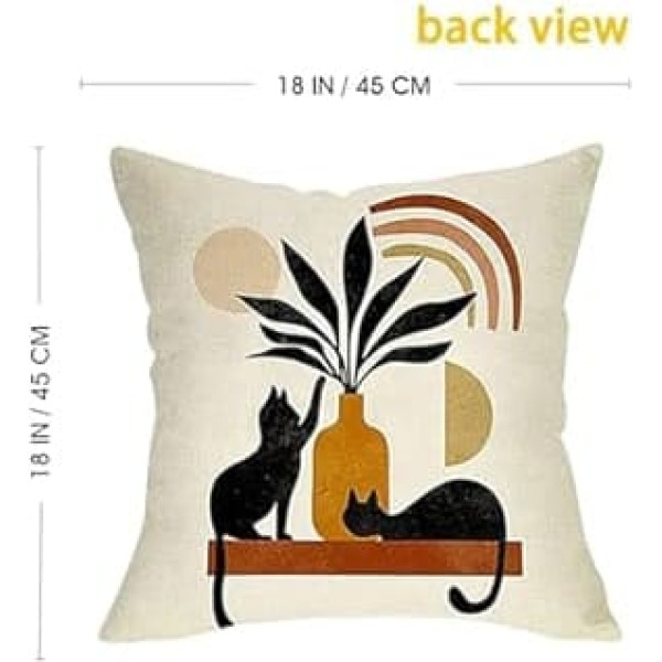 Set of 4 Cat Cushion Covers - Cat Pillow for Cat Lovers, Soft Boho Style Covers, 45cm x 45cm, Cat Cushion, Decorative Kawaii Cushion Cover, Cat Cushion for Girls, Cat Cushion
