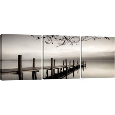 Wieco Art - Peace 3 Piece Modern Stretched and Framed Black and White Landscape Artwork Giclee Canvas Prints Landscape Pictures Paintings on Canvas Wall Art Artwork for Living Room Bedroom Home Decorations