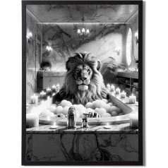 State Media Vision Animal Bathroom Wall Art Print (Lion in Bathtub Relaxing A3 Print Only)