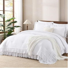 Andency White Ruffle Comforter Full Set 3 Piece Vintage Farmhouse Style Shabby Chic Bedding Set Fluffy Comforter Sets for All Seasons (1 Ruffle Comforter, 2 Pillow Shams)