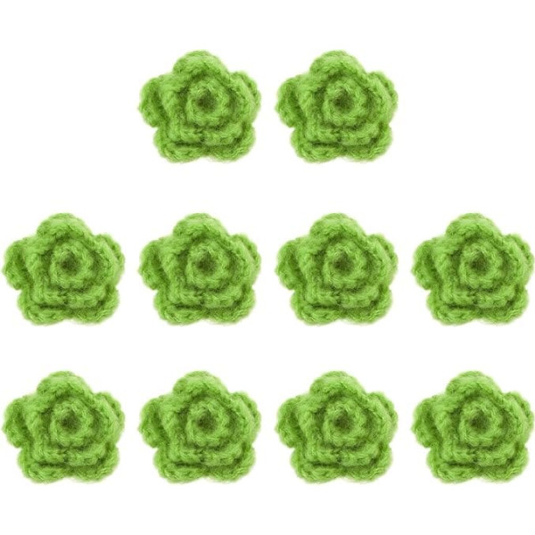 QUARKZMAN Pack of 10 Flower Patches, 50 mm Crochet Flowers Flower Embroidery Appliques Embellishments for DIY Hair Hats Clothing Wedding Decor Crafts, Green