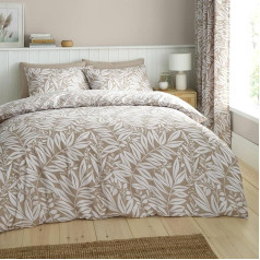 Catherine Lansfield Sorrel Leaf Natural Reversible Double Duvet Cover Set with Pillowcases