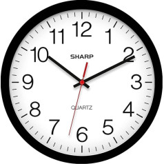 Sharp Wall Clock Black Silent Non Ticking 14 Inch High Quality Quartz Battery Operated Round Easy to Read Home Kitchen Office Classroom School Clocks Sweep Movement