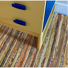 Second Nature Online - Yellow Multicoloured Festive Rug | Medium Size | Handmade and Reversible Mat | GoodWeave Certified | 90cm x 150cm