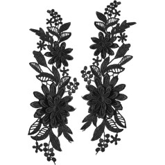 LOVIVER 2 Pieces Lace Flower Applique Lace Fabric Trim Fine Embroidered Applique Floral Embroidery Patches for Supply with Black