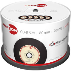 PRIMEON CD-R 80Min/700MB/52x Cakebox (50 Disc), 2761108 ((50 Disc) black-vinyl-disc Surface)