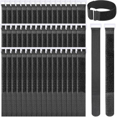 SAISN Wiederverwendbare Kabelbinder, schwarz, strapazierfähig, verstellbar, 30,5 cm, Klettverschluss, Nylonbinder mit Schnalle für Kabelmanagement, 50 Stück
