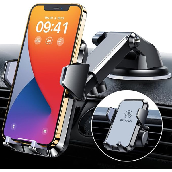VANMASS [2025 Upgrade Edition Mobile Phone Holder Car Non-Slip Soft Silicone Protection 3 in 1 Car Mobile Phone Holder Suction Cup & Ventilation 360° Rotatable for All Mobile Phones iPhone 16 Pro Max