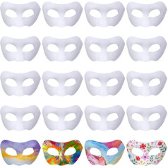 KABAKE 20 Pack Papier Mache Art Masks, Half Face Masks, White Craft Masks, DIY Blank Masks, Carnival, Cosplay, Party, Masquerade Ball