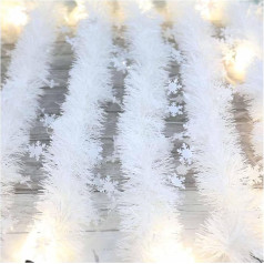 SHTGOI Tinsel Garland, White Christmas Garland with Snowflakes Pendant, 2 m x 8.5 cm, Thickened Artificial Decorative Garland, Christmas Wreath, Winter Garland for Doors, Fireplaces, Stairs, Wall,