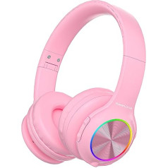 PowerLocus Children's Bluetooth Headphones, Children's Wireless Headphones with LED Lights and 94 dB Volume Limit, Foldable Headphones, HD Stereo, Micro SD, Built-in Microphone for School, Laptop,
