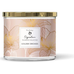 Woodbridge Scented Candle in Glass with Lid Golden Orchids Scented Candle Floral Candles 3 Wick Candles Long Burning Time (40 h) Gift for Women