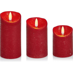 Premier Decorations Set of 3 Flicka Bright Red Candles with Timer and Remote Control - Battery Operated - Warm White LED - Christmas Candles - LED Candles - Gift Idea for Christmas