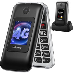 USHINING 4G Senior Mobile Phone without Contract, Folding Mobile Phone Large Buttons Mobile Phone for Seniors with 2.8 and 1.77 Inch Dual Colour Display SOS Function Charging Station Dual SIM Speed