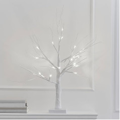 Ginger Ray Christmas White Twig Light Up Tree with LED Lights, Table Fireplace Decoration, 40 cm