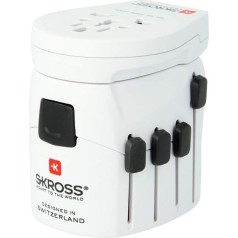 SKROSS PRO World 1.302530 world travel adapter for all 2/3-pin devices and USB, in white