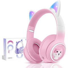 Headphones Children's Wireless Kluetooth, Cat Ear Headphones with LED Lights for Boys/Girls/Toddlers from 3, 5, 7 Years, Child Headphones On Ear with Microphone and Cable for iPad/School/Fire Tablet