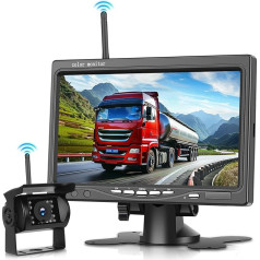 Hodozzy Wireless Car Reversing Camera, 7 Inch HD Reversing Monitor with Blind Spot Warning, Car Radio Camera, Super Night Vision, 1080P IP68 Waterproof Wireless Reversing Camera for Motorhome, Truck,