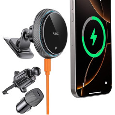 A2C QI2 15 W Car Mobile Phone Holder with Charging Function 2 in 1 for Magsafe Car Holder with Charging Function 360° Magsafe Charger Car for iPhone 16 Pro Max 16-12 Series for Magsafe Case Smartphone