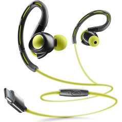 cellularline - USB-C Sport In-Ear Headphones - Bluetooth - Sports Arm for Stability - Built-in Microphone - Call Answer Button - Lime