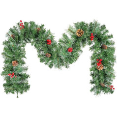 Christmas Garland 270 m, Uten Artificial Garland Green with Pine Cones, Red Berries and Snow, for Indoor and Outdoor Use, Door, Stairs, Wedding, Christmas