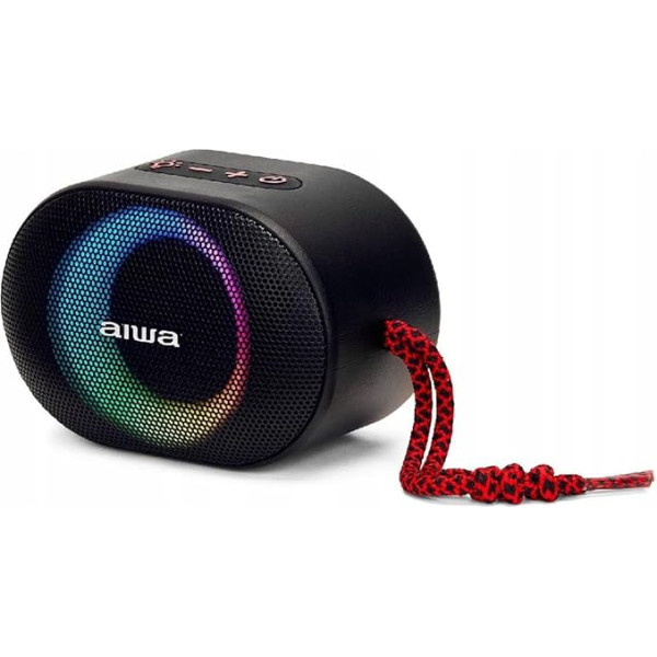 Aiwa BST-330RD Compact Bluetooth Speaker Durable Powerful with Hyperbass Technology, 10W Power, RGB Lighting, Card Reader, Waterproof Colour: Black and Red