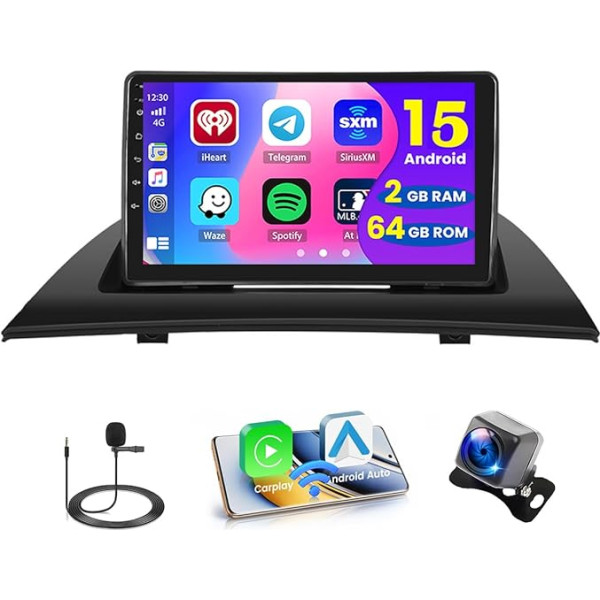 For BMW X3 E83 2004-2010, 2+64GB Android Car Radio with Carplay Wireless Android Car, 9 Inch Touch Display Radio with Screen GPS Navigation WiFi BT FM RDS