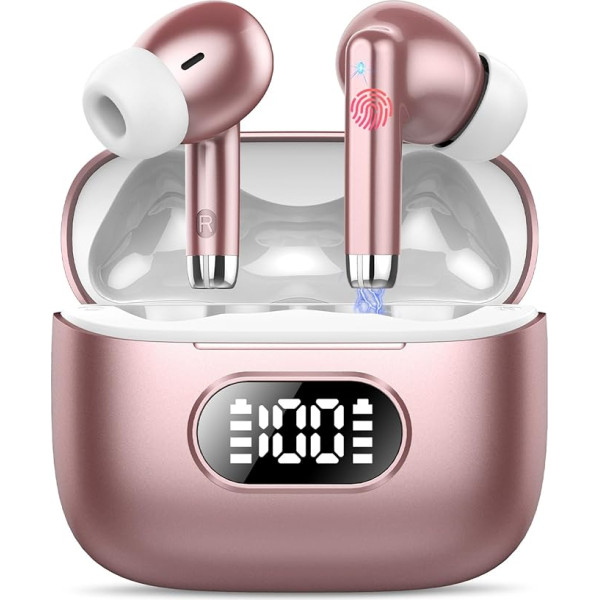 coioc S25 Bluetooth 5.3 In-Ear Headphones with 4 ENC Noise Cancelling Mic, Wireless Headphones 50H Earbuds Deep Bass (Rose)