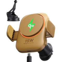 INIU Qi2 15W Yellow Car Mount, 12N Strong MagSafe Holder with RGB Lighting & Cooling, Suitable for iPhone 16/15/14/13/12 and More