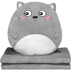 Chingcoo Travel Blanket and Pillow with Cover, Travel Blanket and Pillow 3 in 1, Nap Pillow Blanket Car Sofa Backrest Cushion for Children and Friends (Cats)