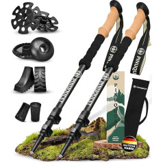 Pinuquest Telescopic Carbon Hiking Poles (210 g) Ultralight - For 95-200 cm Height, Trekking Poles with Ergonomic Handle & 4 Attachments for Any Terrain, Nordic Walking Poles Women/Men