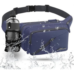 REETEE Bum Bag for Men and Women, Water-Repellent Belt Bag with Bottle Holder, Multiple Compartments, Waist Bag, Sports for Travel, Hiking, Dog Training, Outdoor Activities, blue, Fashionable