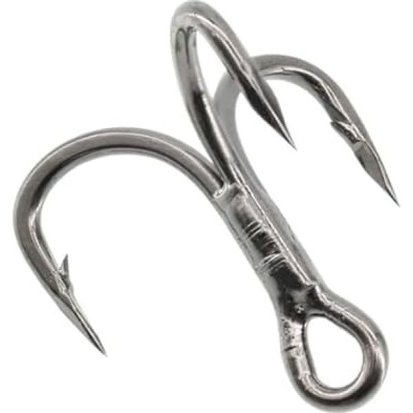 IXMLDAXD fischhaken, Angelhaken, 10 Stück, Salzwasser, starker Angelhaken, Mattes Zinn, superscharfer Drillingshaken, hochfester Haken aus Kohlenstoffstahl for den See(2)