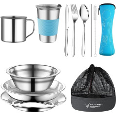 TAN REN Camping Cutlery Set 1 People, Stainless Steel Camping Tableware Set, 10-Piece Camping Cutlery Set, Outdoor Travel Cutlery Set with Knife, Fork, Spoon for Travel, Hiking, Picnic