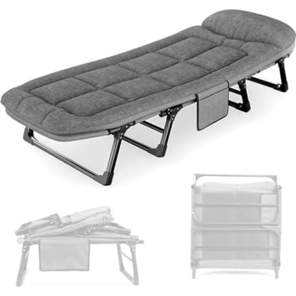Faltbares Campingbett für Erwachsene – Tragbares Einzel-Gästebett mit Matratze, 6 verstellbare Ebenen, für Outdoor-Reisen, Heimbüro und Nickerchen