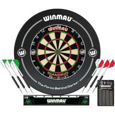 WINMAU Diamond Plus Steel Dartboard Surround Set - Professional Dart Accessories - Includes Diamond Plus Dartboard, Dart Surround, 2 Sets of Precision Steel Darts and More