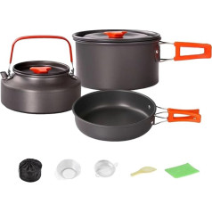 Camping Kochgeschirr Set,3-teiliges Reisekochgeschirr - Tragbares stapelbares Topfset für Wohnheim Reisen und Grillen Wandern und Rucksackreisen Überleben Picknick Camping