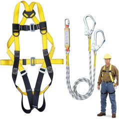 Fall Protection Complete Set, 5-Point Full Body Safety Belt, Construction Belt Work with 118 Inch Rope and 2 Steel Climbing Buckles for Rock and Tree Climbing, Fire Brigade, Air Work
