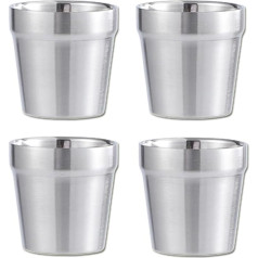 Pack of 4 Metal Drinking Cups, Hip Flask, Premium Stainless Steel Cups, 150 ml, Shatterproof Metal Cups, Stackable Pint Drinking Cups, Insulated Stackable Double Stainless Steel Cup for Travel,