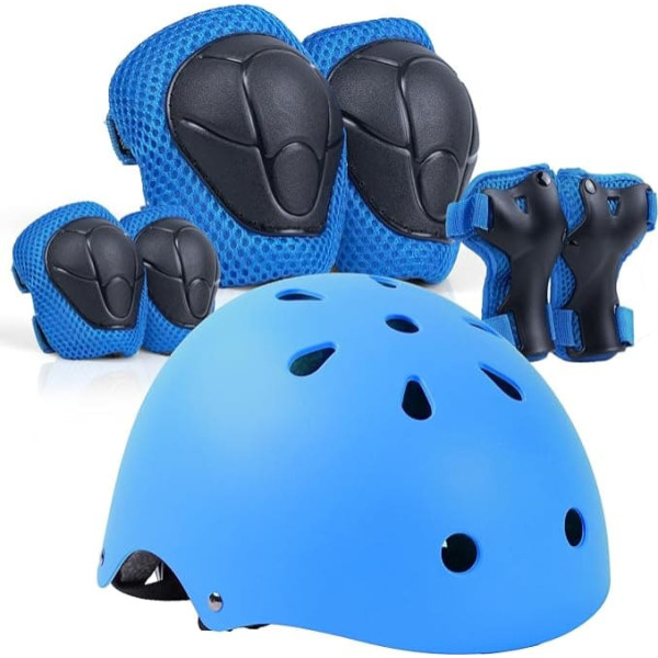 Children's Helmet 7-in-1 Set with Knee Pads, Elbow Pads & Wrist Pads, Adjustable Skater Helmet for Skateboard, Bike, Scooter & More