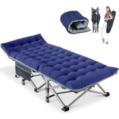 Faltbares Campingbett, 200 kg Kapazität, Sonnenliegen, Campingbetten für Erwachsene, Garten, Reisen, mit Matratze und Seitentasche, 5 verstellbare Rückenlehne, Stahlrahmen und Oxford-Tuch Campingbett