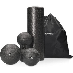 Navaris Fascia Set of 4 Massage Rollers, 1 x Fascia Roller, 1 x Peanut Duo Massage Ball, 2 x Fascia Ball, Massage Balls, Duoball, Back, Neck, Yoga